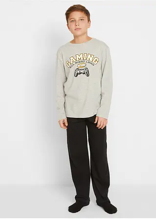 Bonprix Cooler Pyjama Mit Gaming-Print - Hellgrau Meliert/schwarz
