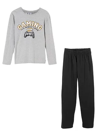 Bonprix Cooler Pyjama Mit Gaming-Print - Hellgrau Meliert/schwarz