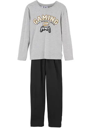 Bonprix Cooler Pyjama Mit Gaming-Print - Hellgrau Meliert/schwarz