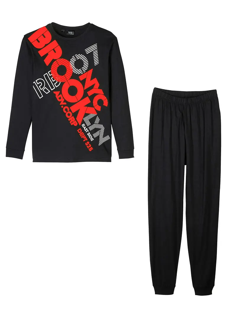Bonprix Cooler Schlafanzug Mit Bio-Baumwolle Und Großem Schriftzug-Druck Auf Dem Oberteil