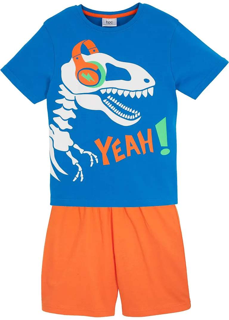 bonprix Cooler Schlafanzug mit Dino-Print - azurblau/orange