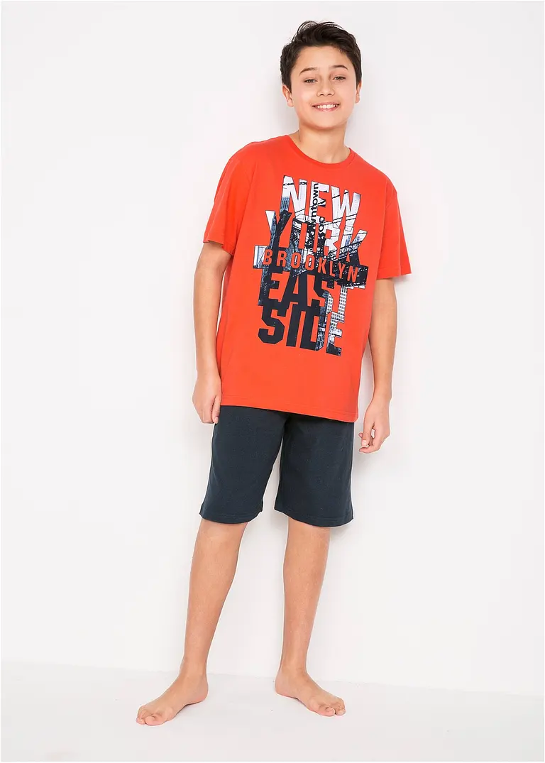 Bonprix Cooler Schlafanzug Mit Print - Mandarinrot/schwarz