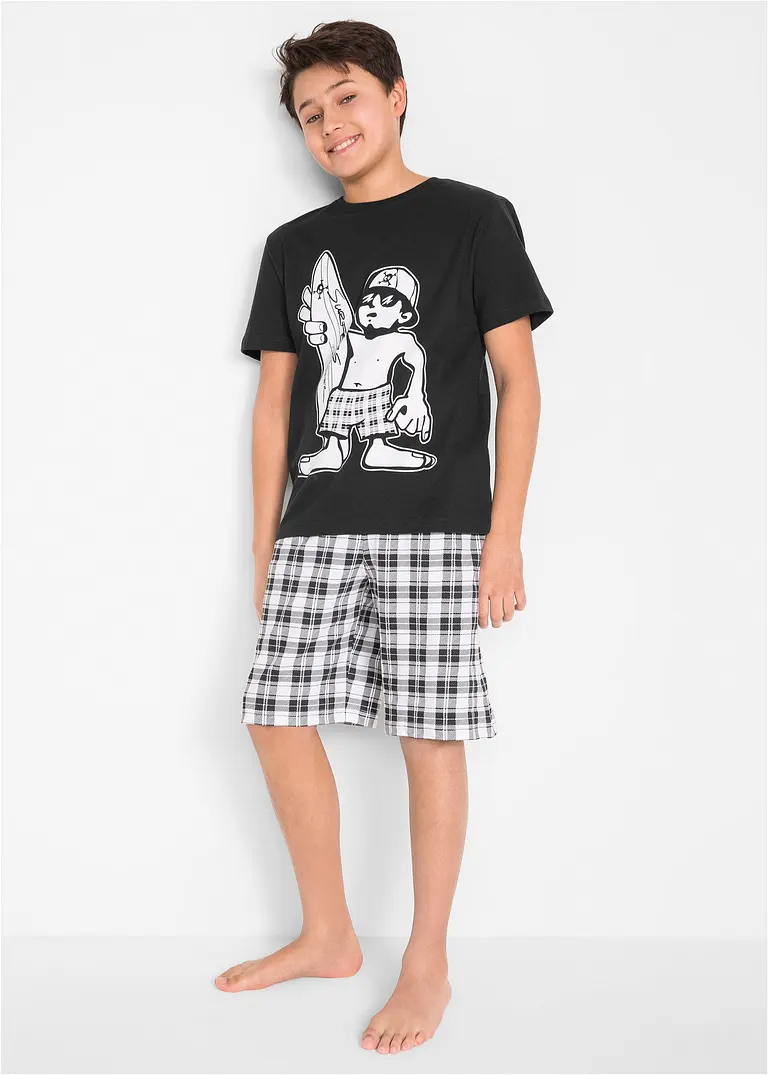 Bonprix Cooler Schlafanzug Mit Surfer-Print - Schwarz/weiß