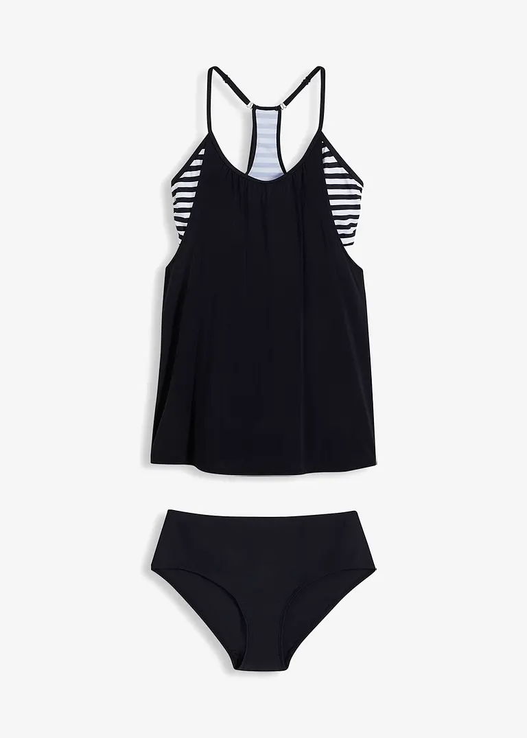 bonprix Cooler Tankini im Lagenlook mit Ringerrücken - schwarz/weiß