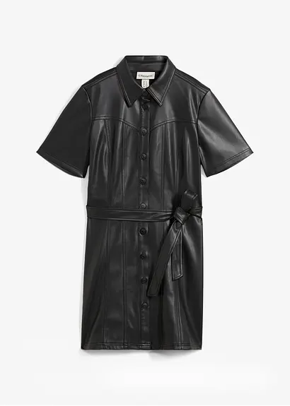 bonprix Cooles Hemdblusenkleid aus Kunstleder - schwarz - Damen