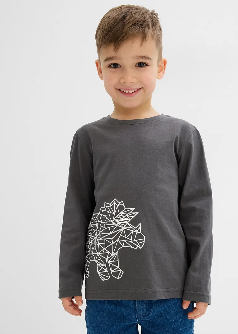 Bonprix Cooles Jungen Langarmshirt Mit Einem Großen Dino-Druck - Grau