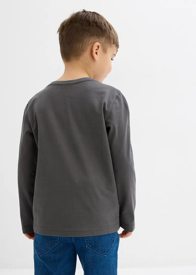 Bonprix Cooles Jungen Langarmshirt Mit Einem Großen Dino-Druck - Grau