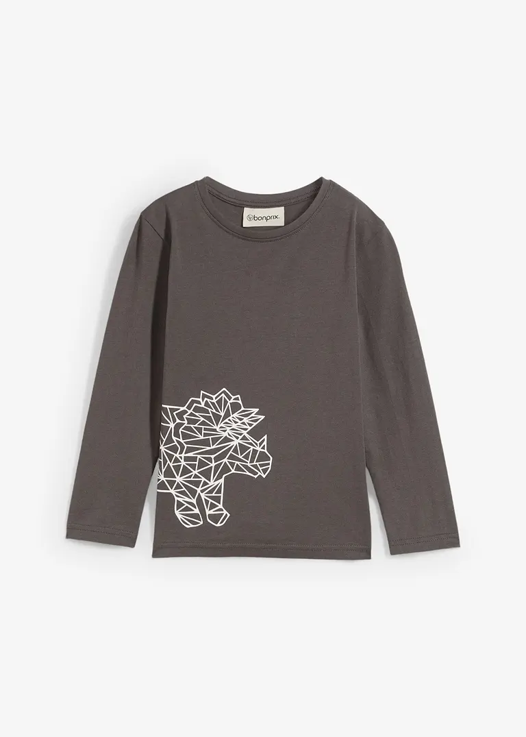 bonprix Cooles Jungen Langarmshirt mit einem großen Dino-Druck - grau