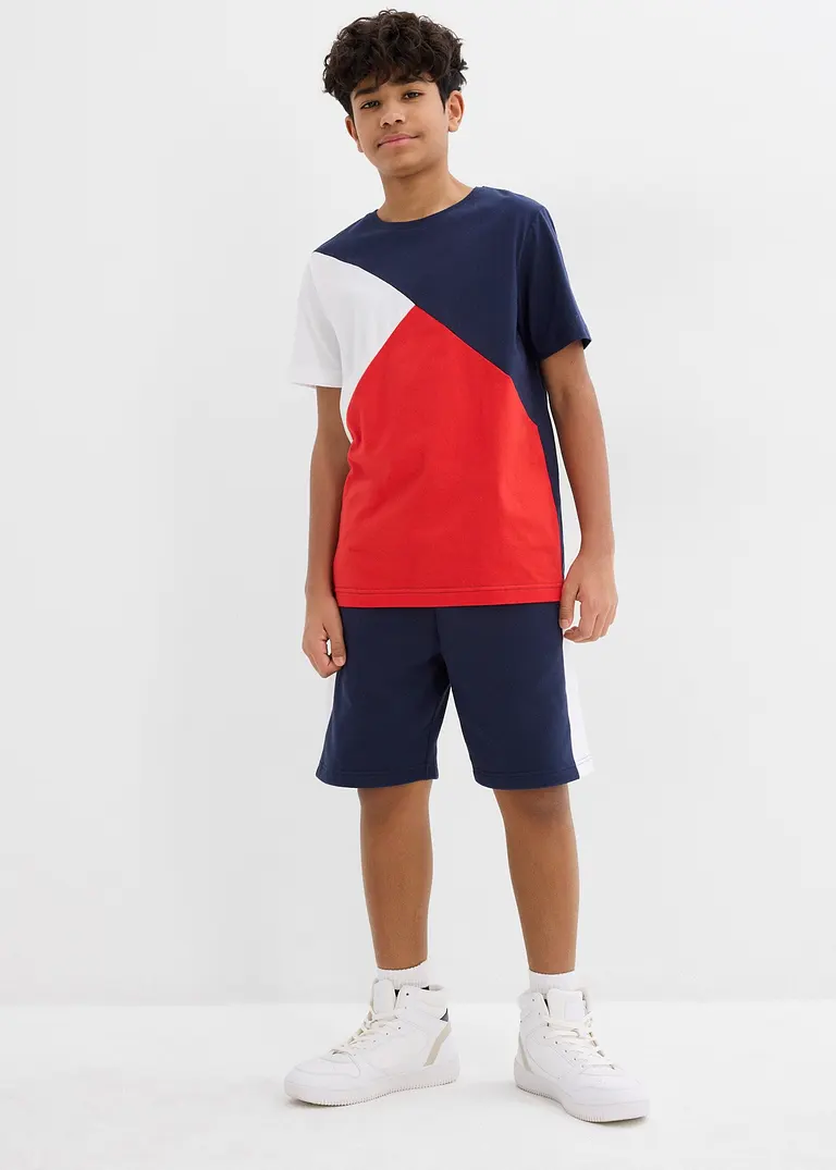 Bonprix Cooles Jungen Set Bestehend Aus T-Shirt Und Bermuda In Colorblocking-Optik