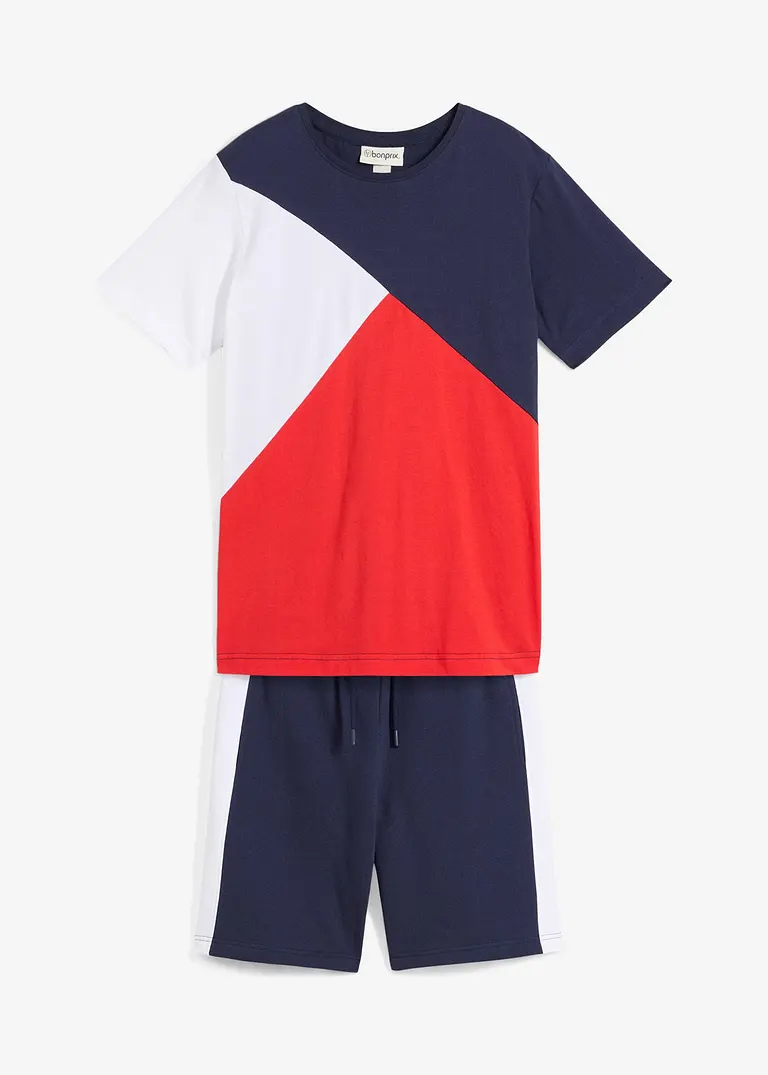 bonprix Cooles Jungen Set bestehend aus T-Shirt und Bermuda in Colorblocking-Optik