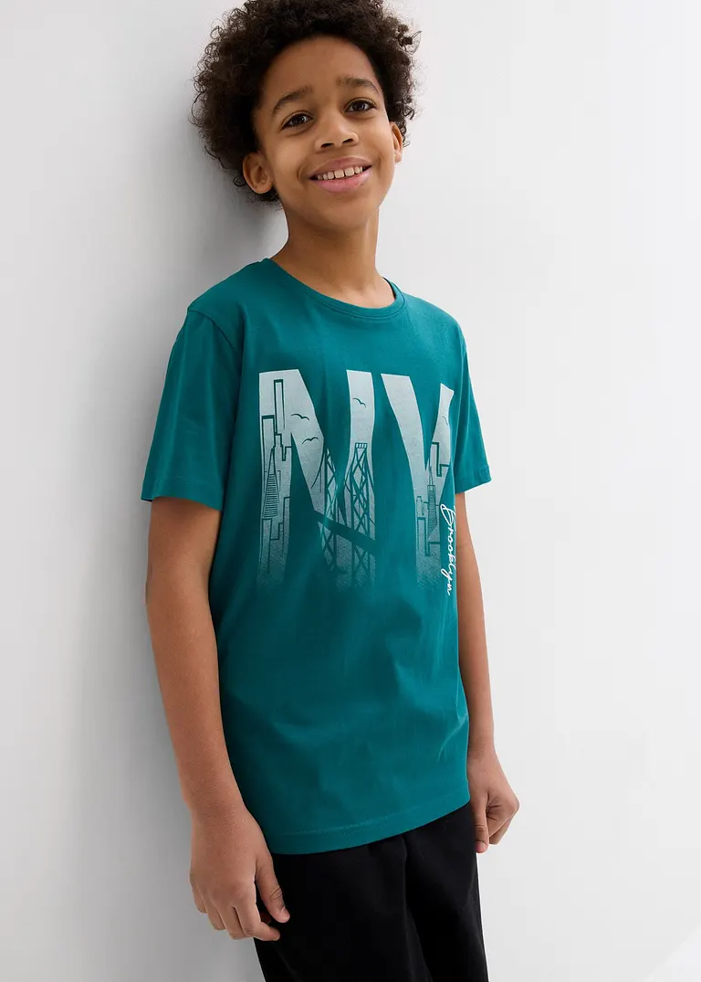 Bonprix Cooles Jungen T-Shirt Mit Großem Druck Vorne - Petrol