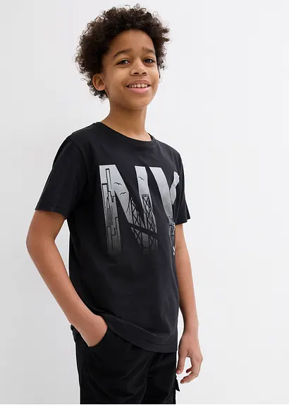 Bonprix Cooles Jungen T-Shirt Mit Großem Druck Vorne - Schwarz