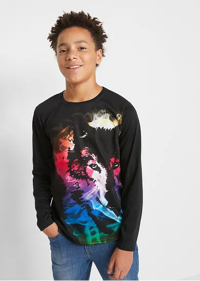 Bonprix Cooles Langarmshirt Mit Auffälligem Druck - Schwarz