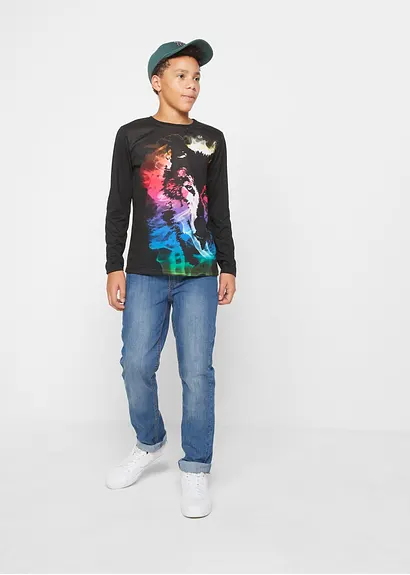 Bonprix Cooles Langarmshirt Mit Auffälligem Druck - Schwarz