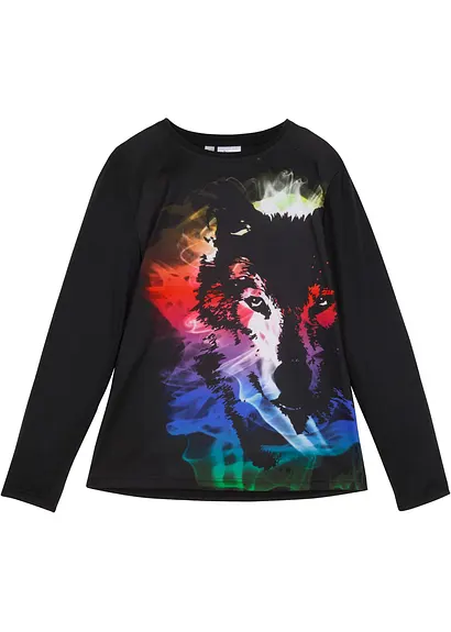 bonprix Cooles Langarmshirt mit auffälligem Druck - schwarz