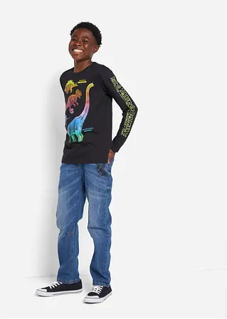 Bonprix Cooles Langarmshirt Mit Buntem Dino-Print - Schwarz