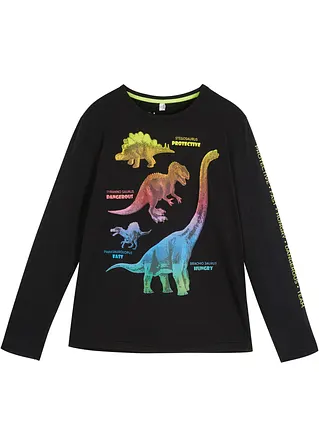 Bonprix Cooles Langarmshirt Mit Buntem Dino-Print - Schwarz