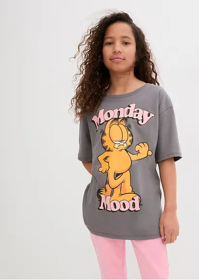 Bonprix Cooles Mädchen Jerseyshirt Mit Garfield Motiv - Grau