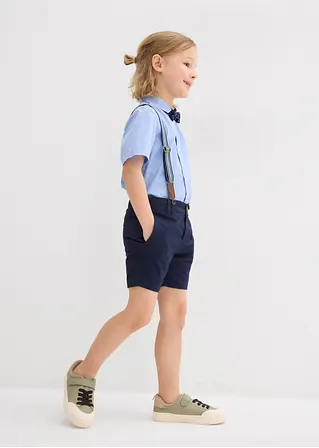 Bonprix Cooles Set Für Jungen Bestehend Aus Einem Kurzarmhemd Einer Chino-Bermuda Verstellbaren Hosenträgern Und Einer Gepunkteten Fliege