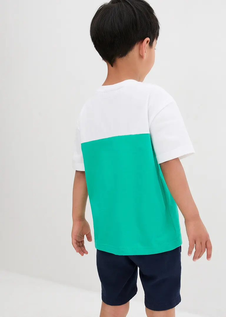 Bonprix Cooles Zweifarbiges T-Shirt Mit Druck Auf Der Brust - Weiß