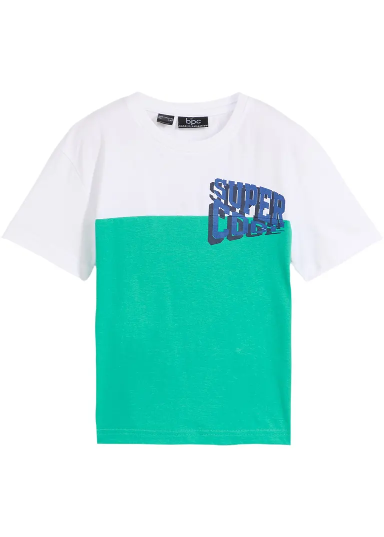 bonprix Cooles zweifarbiges T-Shirt mit Druck auf der Brust - weiß