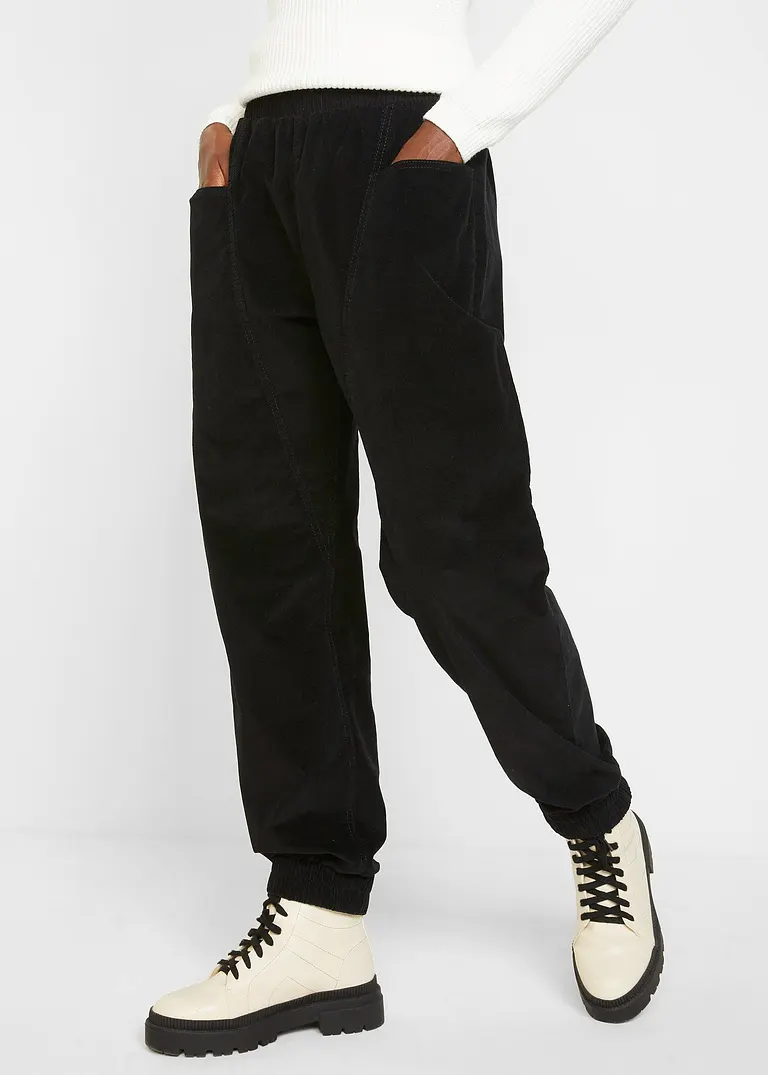 Bonprix Cord-Hose Mit Großen Taschen Und Stretch-Bund - Schwarz