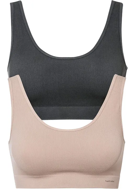 bonprix Das Feel Comfort Bustier ist dank der nahtlosen Verarbeitung besonders angenehm auf der Haut zu tragen und passt sich ideal der Passform des Körpers an. Das gerippte Bustier wird im Vorteilspack geliefert