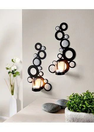 Bonprix Dekorativer Wandkerzenhalter Stein Als 2-tlg. Set - Schwarz/grau