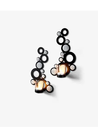 bonprix Dekorativer Wandkerzenhalter Stein als 2-tlg. Set - schwarz/grau