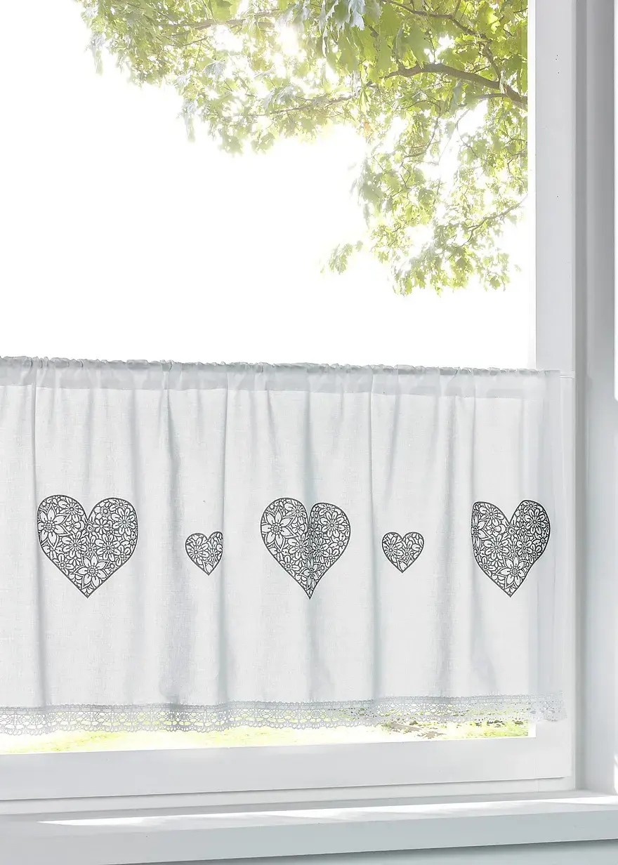 bonprix diese Küchengardine vereint einezarte Spitzenkante mit verzierten Herzen
