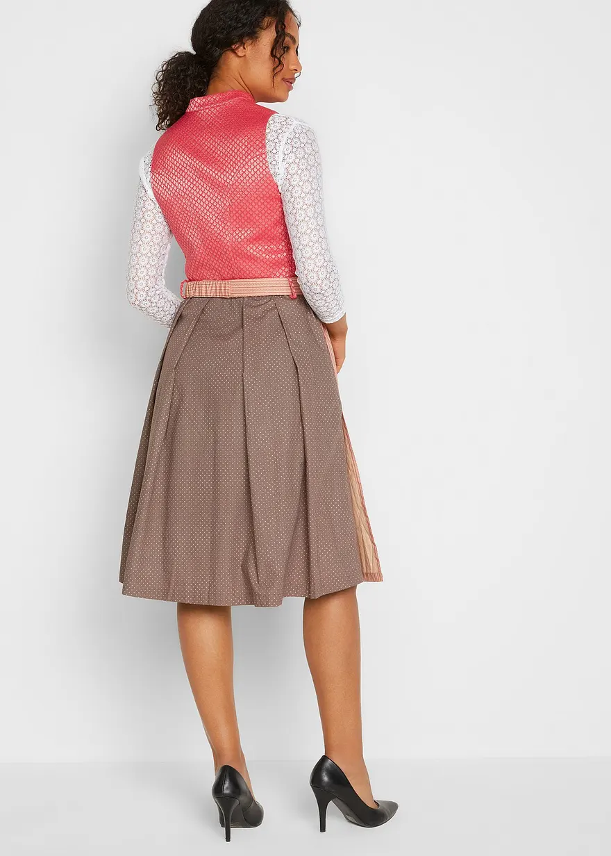 Bonprix Dirndl Mit Hochwertigen Jacquard-Mieder Und Smockeinsätzen Für Praktischen Komfort In Der Taille Schürze Mit Dekorativer Metallschließe