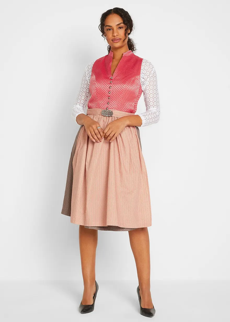 Bonprix Dirndl Mit Hochwertigen Jacquard-Mieder Und Smockeinsätzen Für Praktischen Komfort In Der Taille Schürze Mit Dekorativer Metallschließe