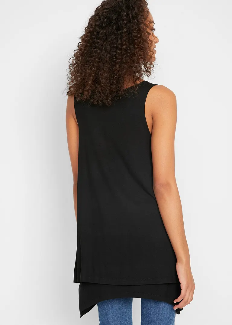Bonprix Doppellagiges Long-Top Mit V-Ausschnitt Und Zipfelsaum Lang Geschnitten