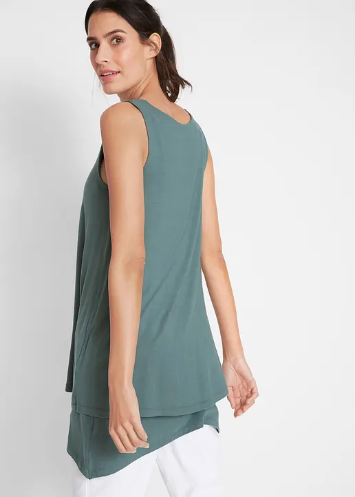 Bonprix Doppellagiges Long-Top Mit V-Ausschnitt Und Zipfelsaum Lang Geschnitten