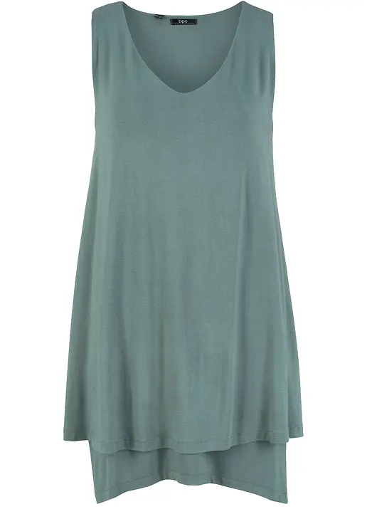 bonprix Doppellagiges Long-Top mit V-Ausschnitt und Zipfelsaum lang geschnitten