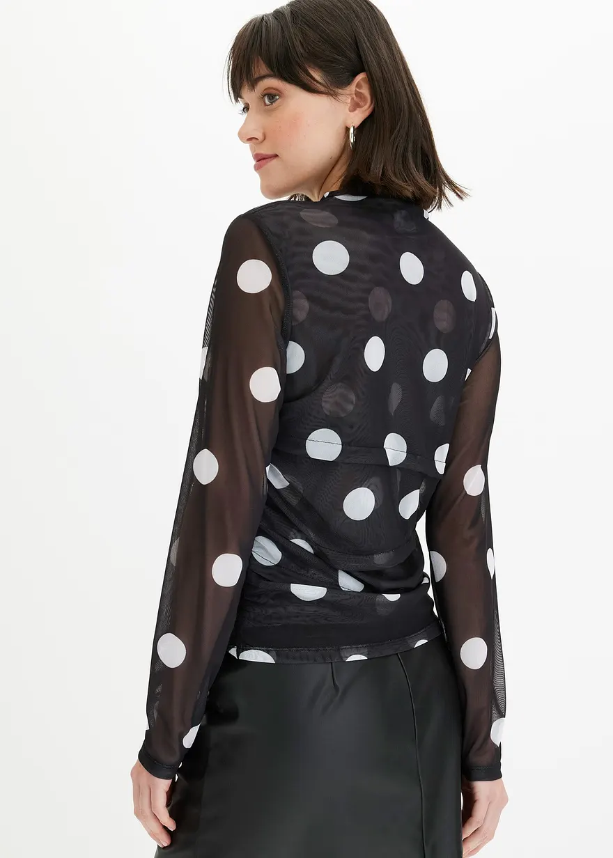 Bonprix Doppellagiges Mesh-Top Mit Großen Punkten - Schwarz