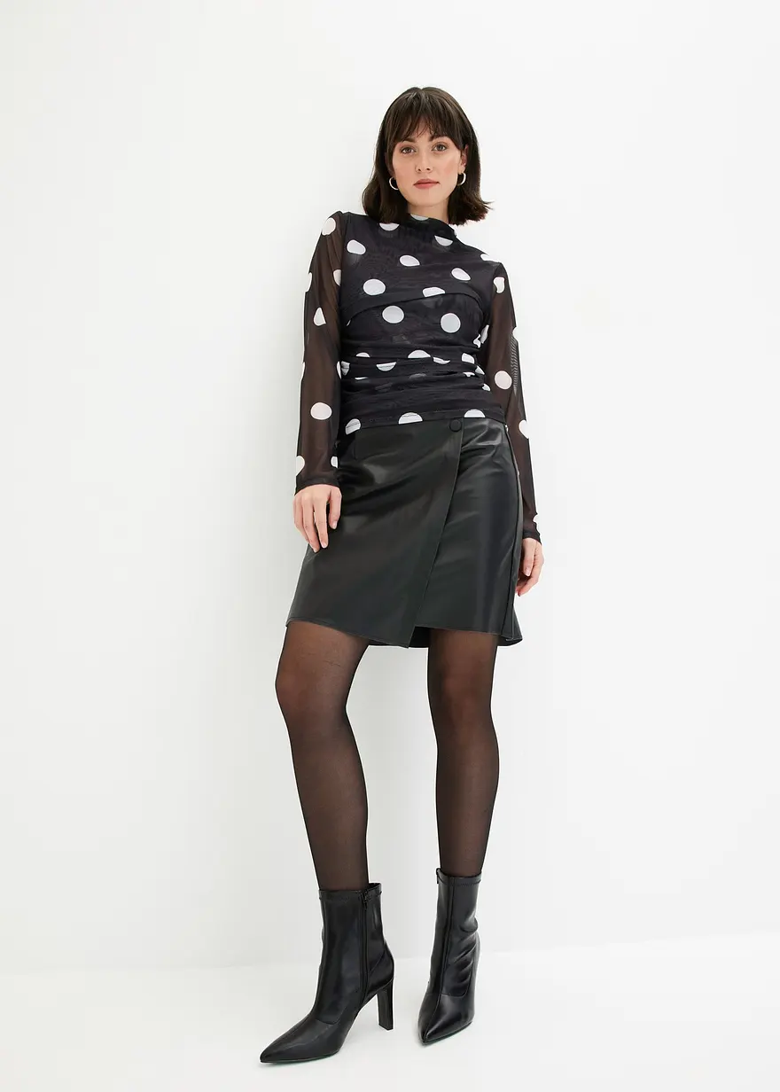 Bonprix Doppellagiges Mesh-Top Mit Großen Punkten - Schwarz