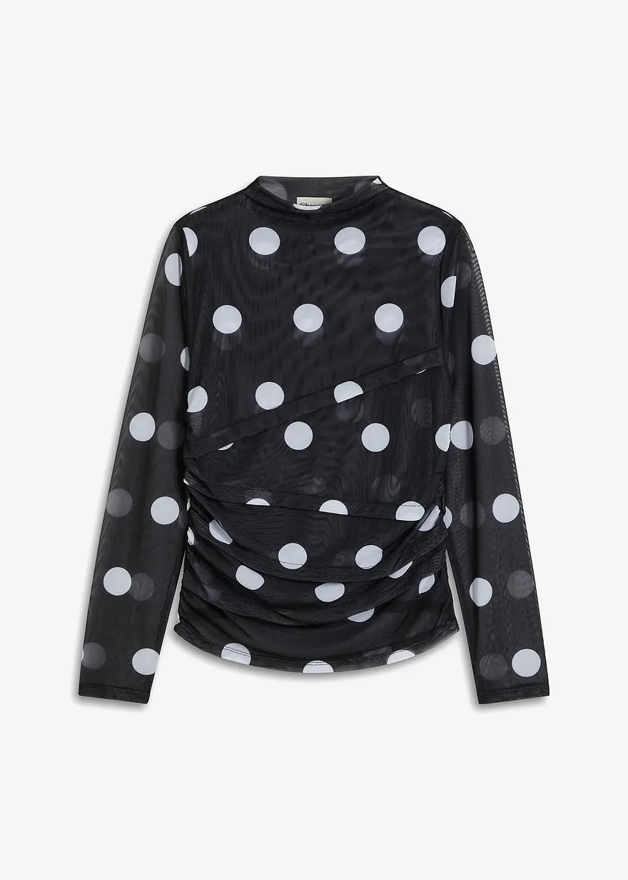 bonprix Doppellagiges Mesh-Top mit großen Punkten - schwarz