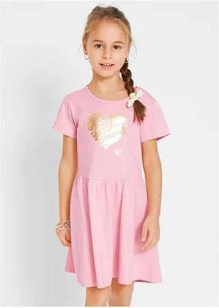 Bonprix Doppelpack Mädchen Jerseykleid Mit Druck - Puderrosa+grau Meliert