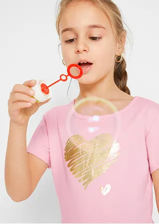 Bonprix Doppelpack Mädchen Jerseykleid Mit Druck - Puderrosa+grau Meliert