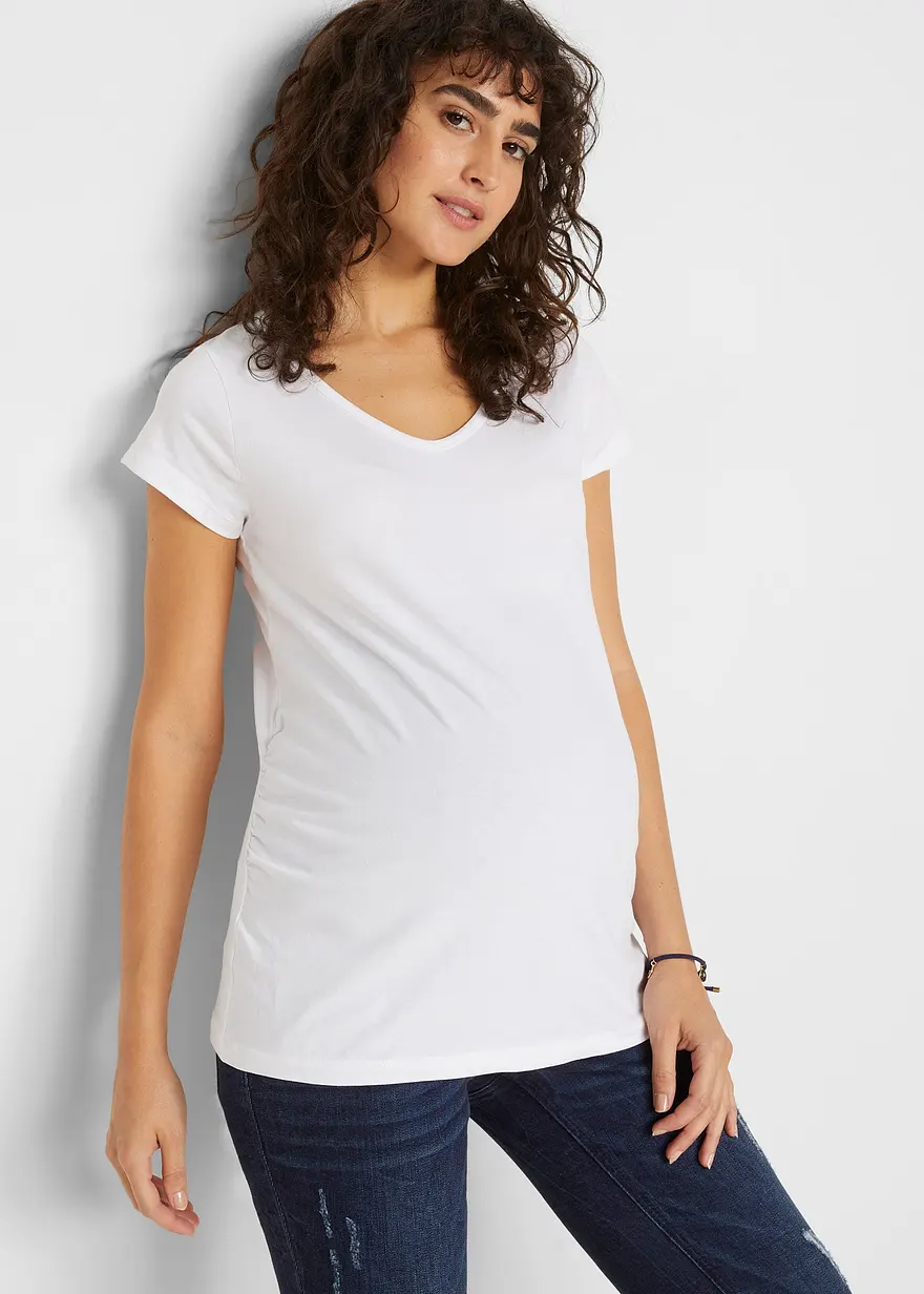 Bonprix Doppelpack Umstandsshirts Mit V-Ausschnitt - Schwarz+weiß - Damen
