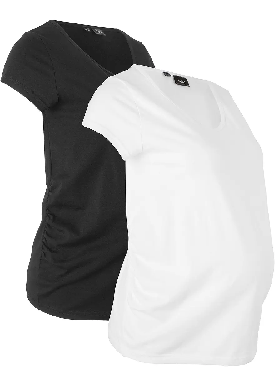 bonprix Doppelpack Umstandsshirts mit V-Ausschnitt - schwarz+weiß - Damen