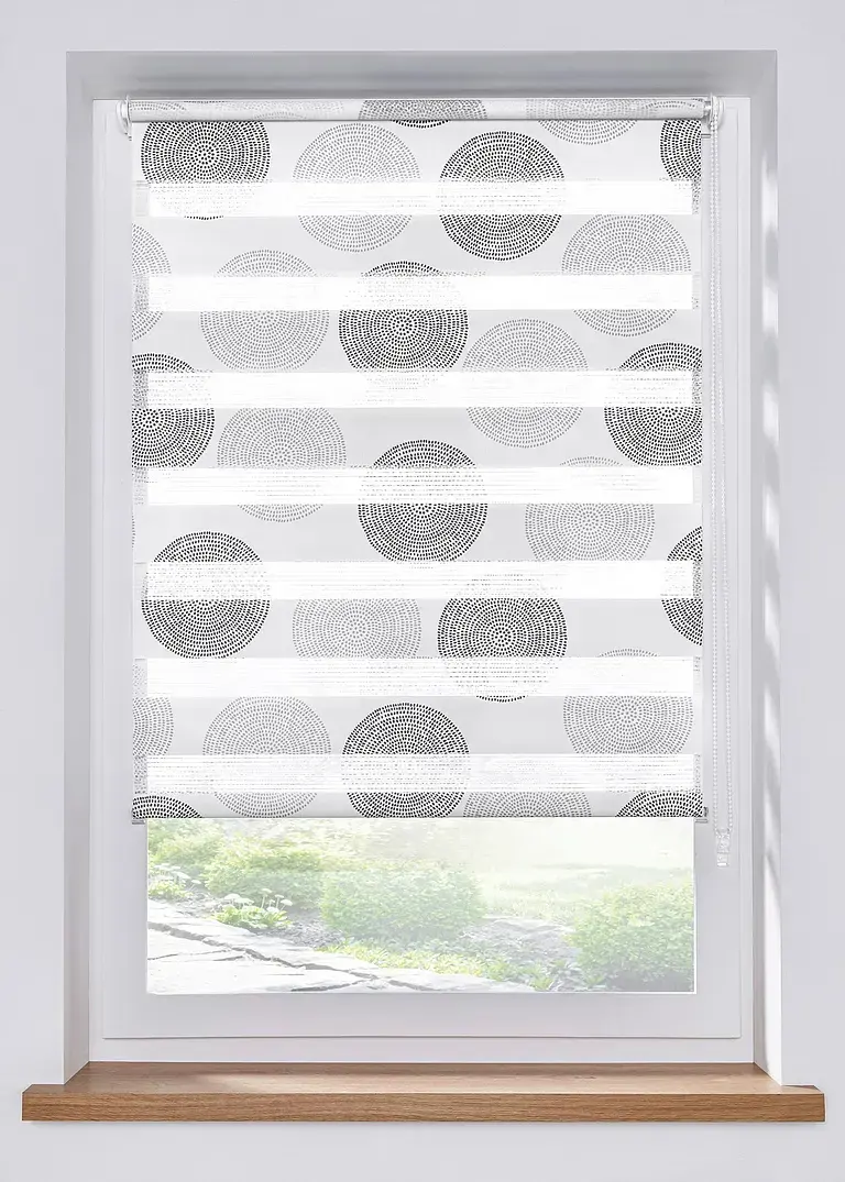 bonprix Doppelrollo mit bedrucken Kreisen - grau Klemmträger