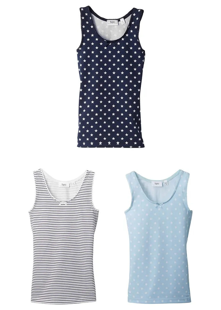 Bonprix Dreierpack Unterhemden Für Mädchen - Eisblau/weiß/tiefblau