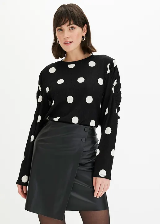 Bonprix Druck-Shirt Mit Raffungen An Den Ärmeln - Schwarz