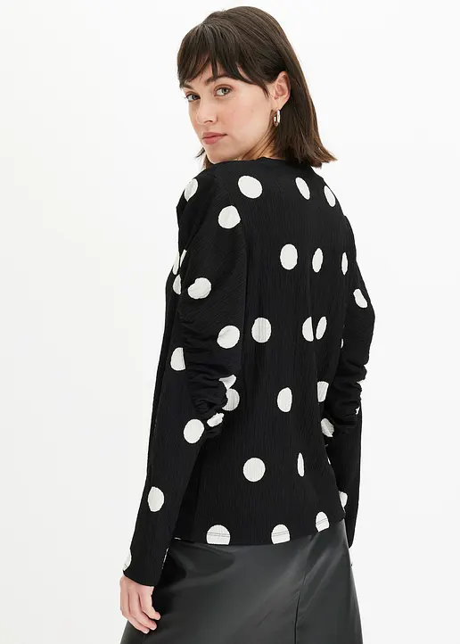Bonprix Druck-Shirt Mit Raffungen An Den Ärmeln - Schwarz
