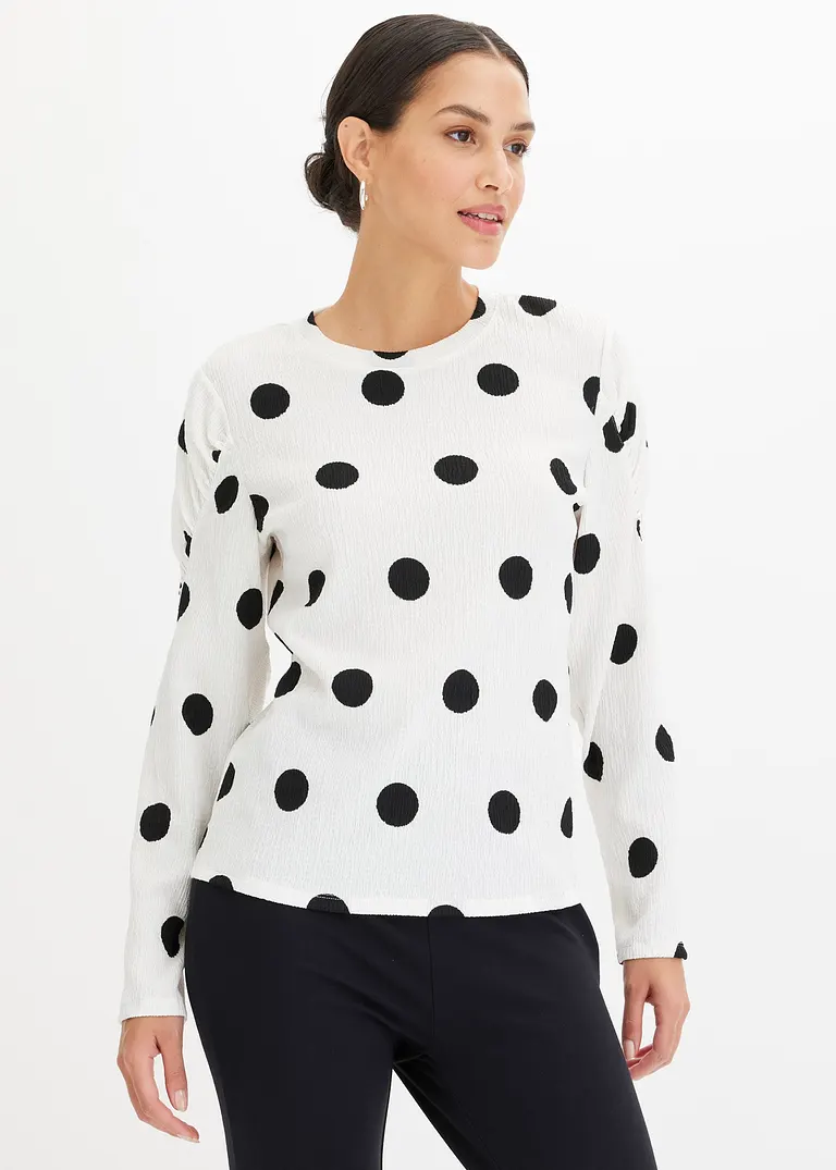 Bonprix Druck-Shirt Mit Raffungen An Den Ärmeln - Weiß - Damen