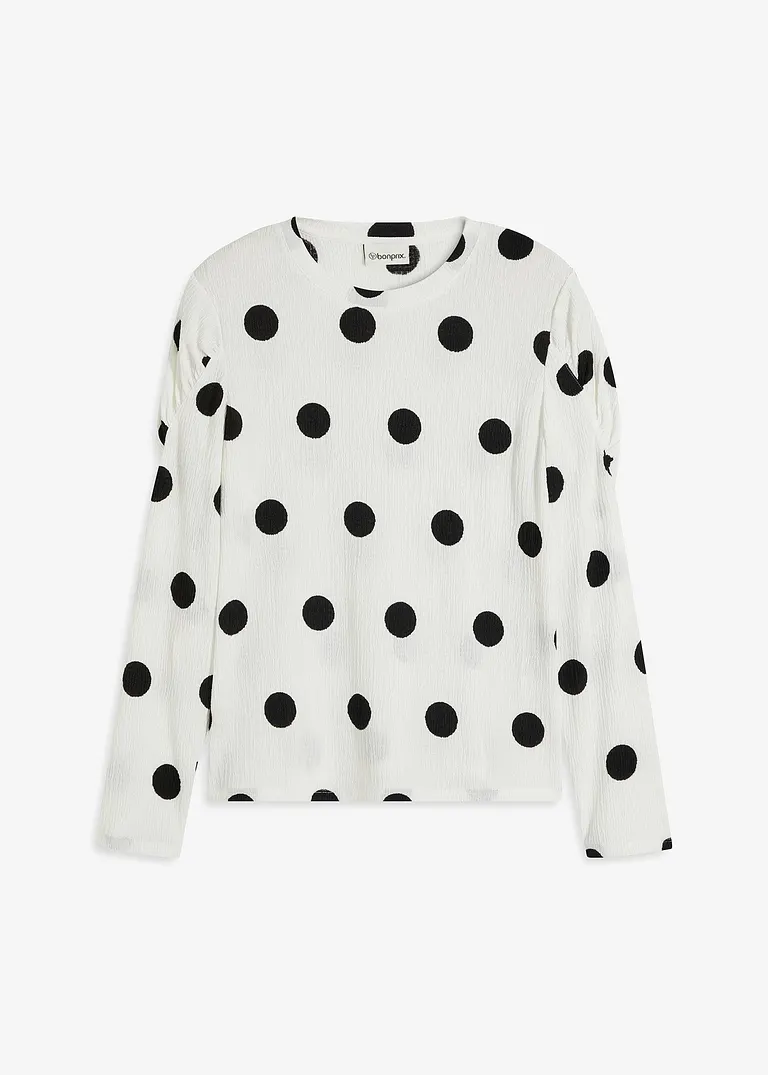 bonprix Druck-Shirt mit Raffungen an den Ärmeln - weiß - Damen