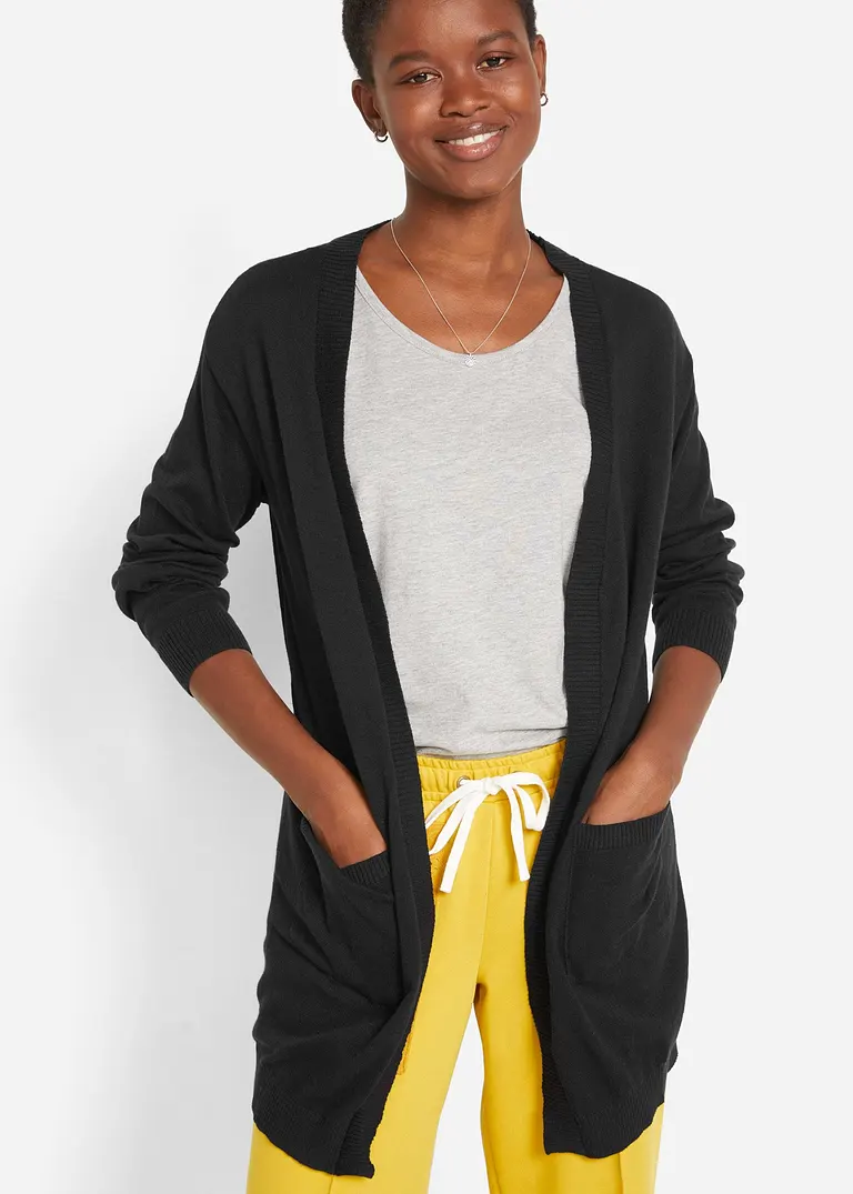 Bonprix Dünne Strickjacke Mit überschnittenen Schultern - Schwarz - Damen