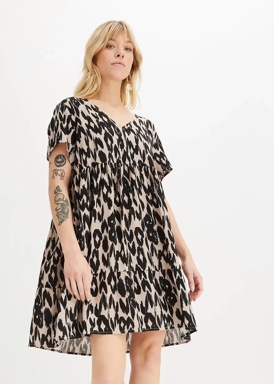 Bonprix Easy To Wear - Lässiges Tunika-Kleid Im Angesagten Schwarz/weiß Druck